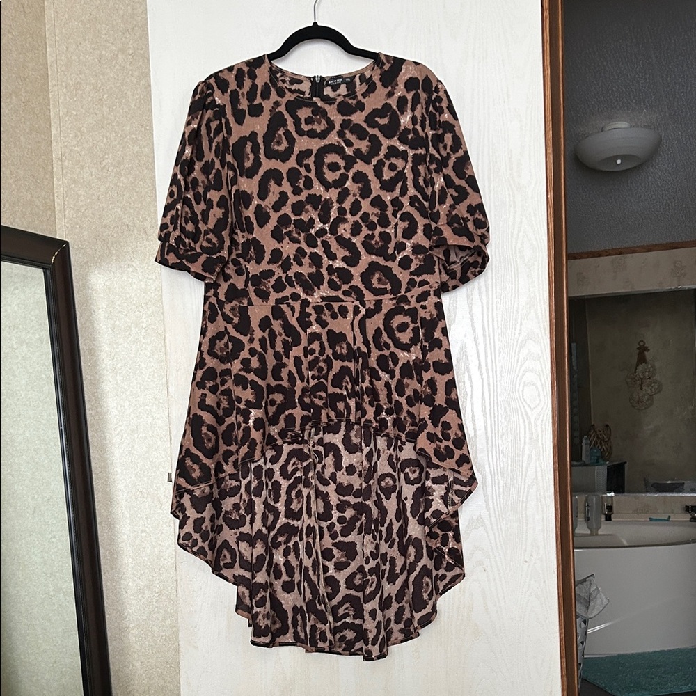 SHEIN Leopard Print Asymmetrical Hem Dress, Size 1XL